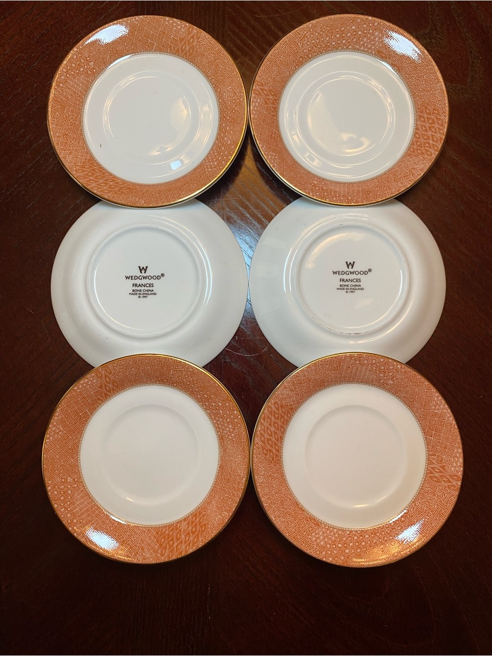 Wedgwood Peach and Gold Trim Saucers Plates - Set of 6